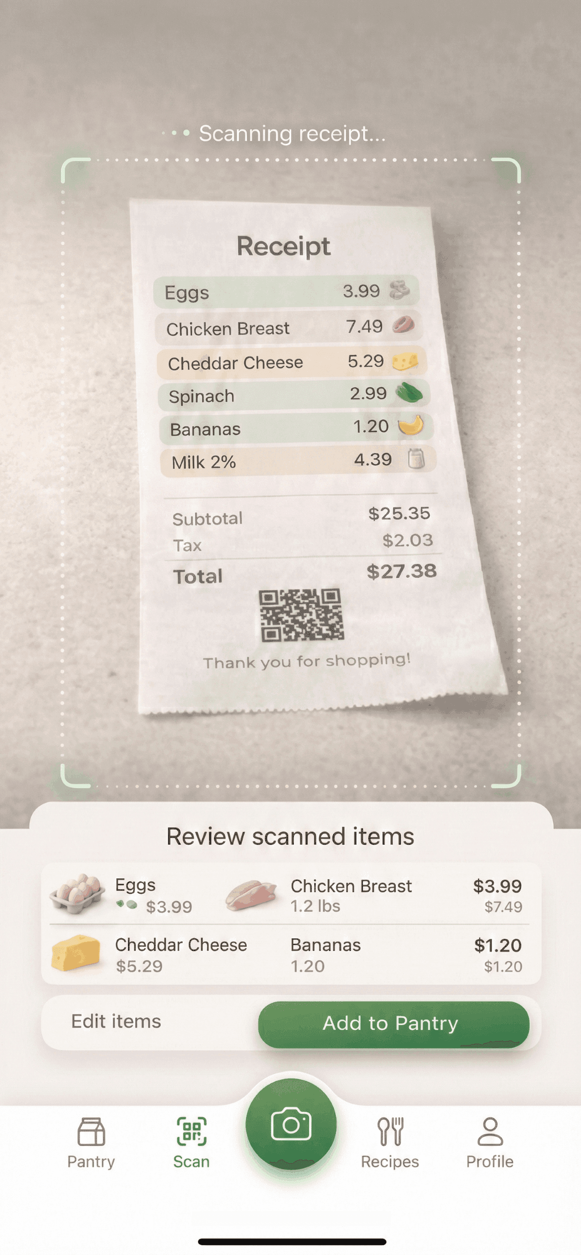 Growceries Scan Screen